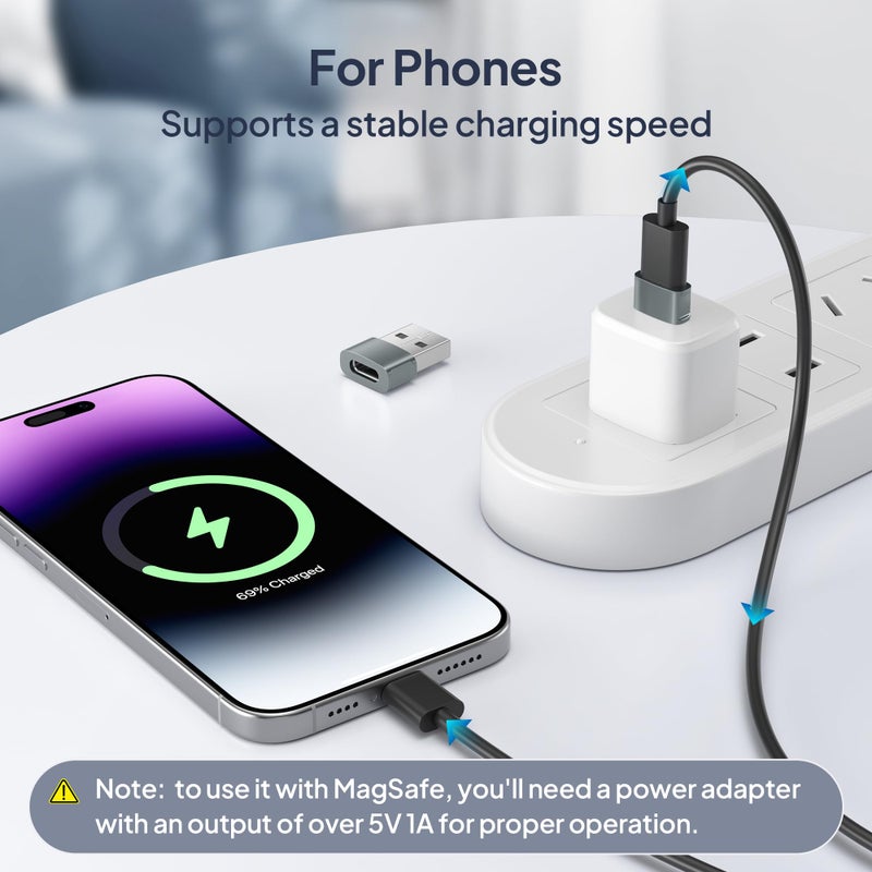 Basesailor USB to USB C Adapter 3Pack,Type C Female to A Male Car Charger USBC Car Converter for iPhone Air 17 16 16e 15 14 Pro Max,iWatch 11 10,iPad 9 Mini 7,Samsung Galaxy S25 A56,Z Fold Flip 6 - Image 2